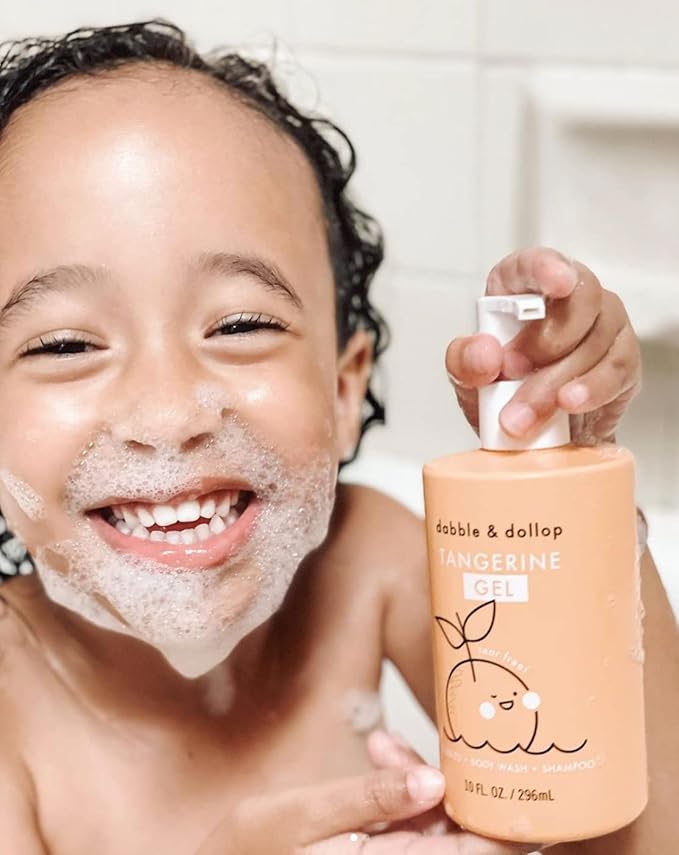 Dabble & Dollop Tangerine + Vanilla Kids 3-in-1 Body Wash, Shampoo & Bubble Bath Bundle – Gel + Foam Whip Set, Tear-Free, Gentle, Natural-Origin, Hypoallergenic and Safe for Sensitive Skin (Pack of 2)