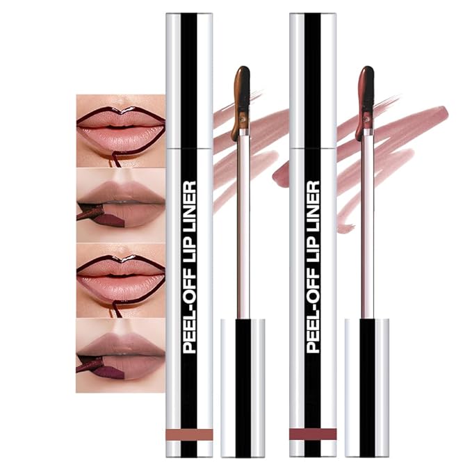 Hxssll 2 Pcs Matte Liquid Lip Stain Peel Off Lip Liner, Long Lasting Lip Tattoo, Waterproof & Transfer-Proof Lip Liner Peel Off Lip Gloss for All Skin Types. 0.12 fl oz #02+#03