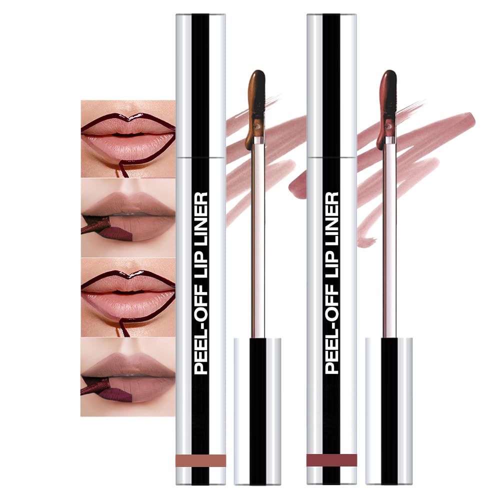 Hxssll 2 Pcs Matte Liquid Lip Stain Peel Off Lip Liner, Long Lasting Lip Tattoo, Waterproof & Transfer-Proof Lip Liner Peel Off Lip Gloss for All Skin Types. 0.12 fl oz #02+#03
