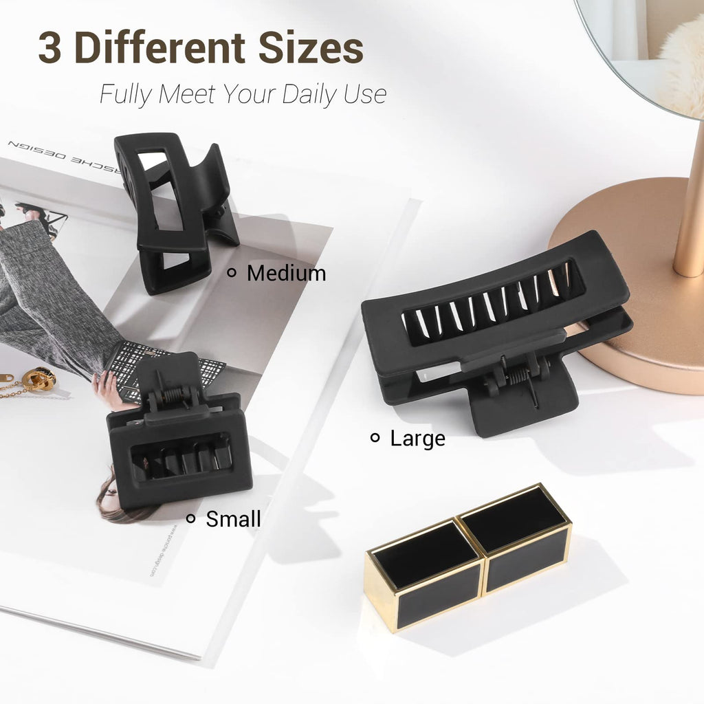 Shinowa 3 Pack Hair Claw Clips, Square Claw Hair Clips for Women Girls
