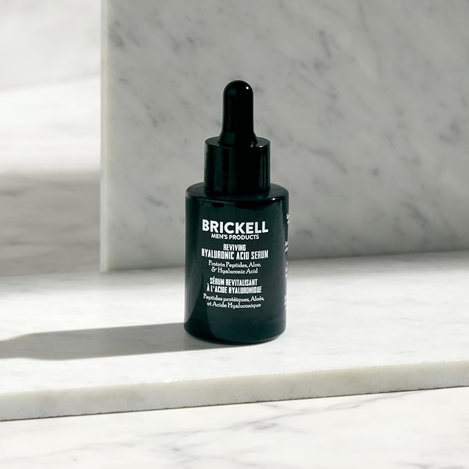Brickell Men's Anti Aging Hyaluronic Acid Serum for Face, Reviving Day Serum for Men, Facial Serum With Hyaluronic Acid, Aloe, and Peptides, 1 Ounce, Unscented