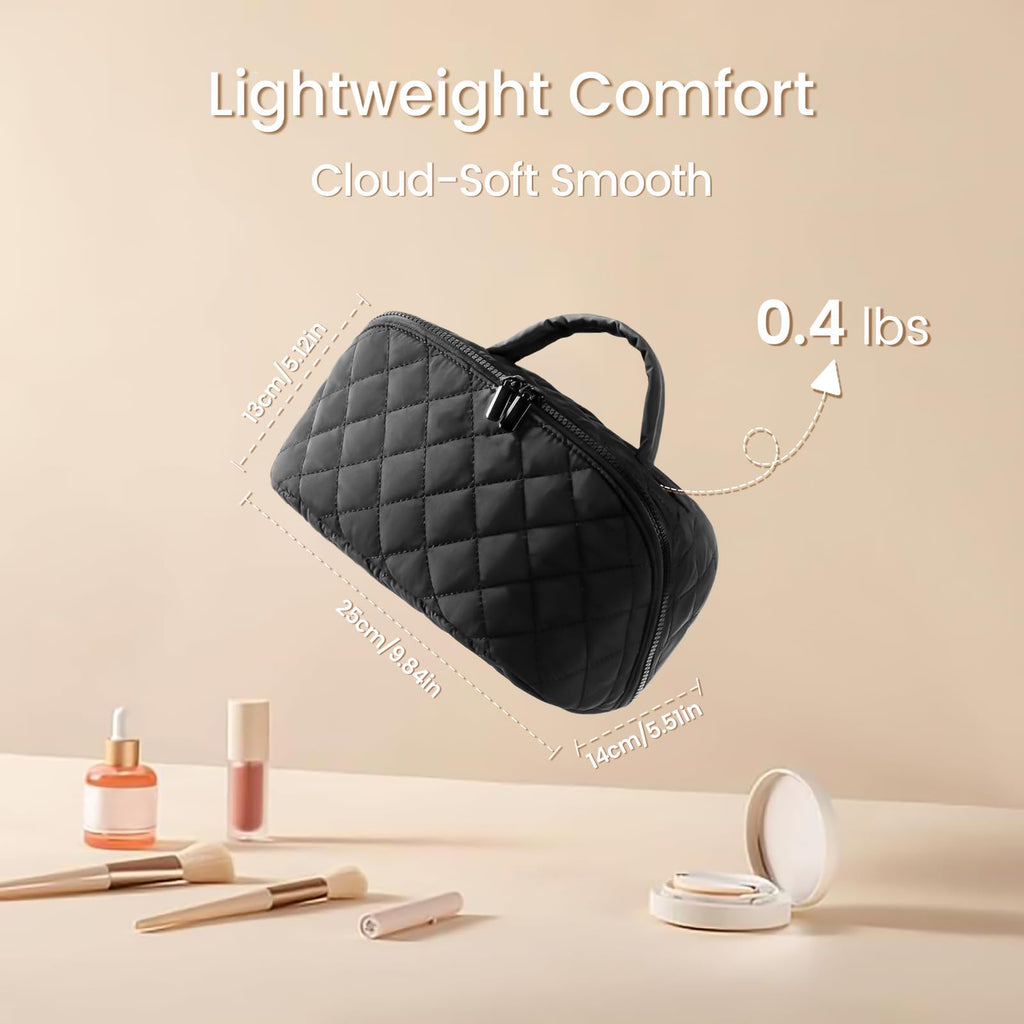 IrisCargo 2 Piece Travel Makeup Bag Organizer for Women, Black Medium Set
