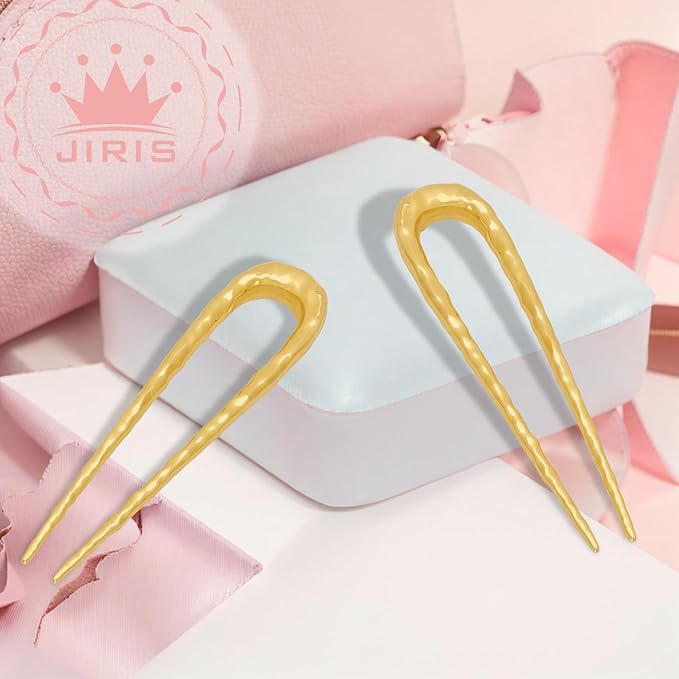 JIRIS 2PCS 3.8Inch French Hair Pins U-Shaped Pins for Women and Girls Fashion Metal Hair Pin French Twist Hair Pins for Buns, Updos,Stylish and Functional(set2-gold)