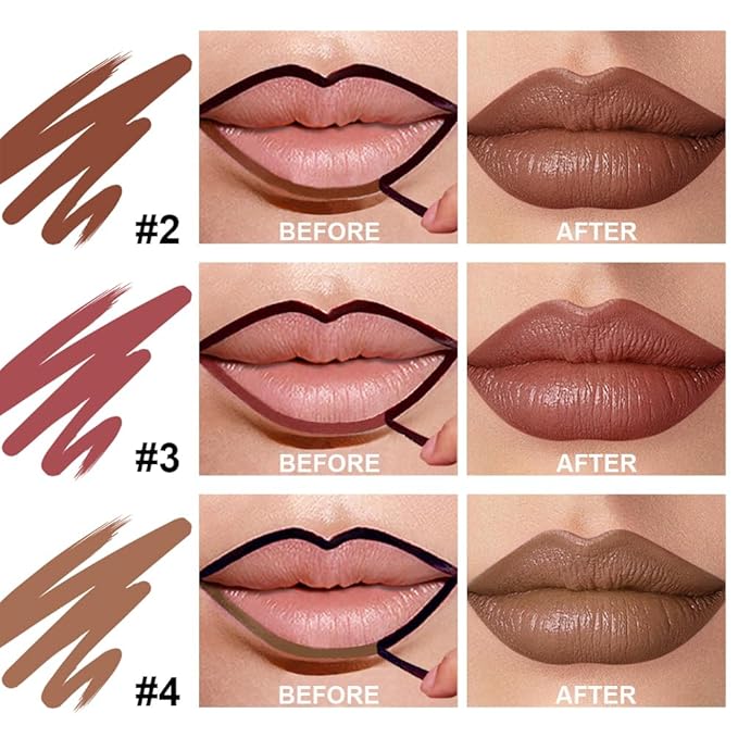 GLSFACE 3 Colors Peel Off Lip Liner with Tweezer Kit, Rich Color Matte Finish Lip Tint Stains Makeup Set for Women, Long Lasting, Waterproof, Smudge Proof, For All Skin Types (#2, #3, #4)