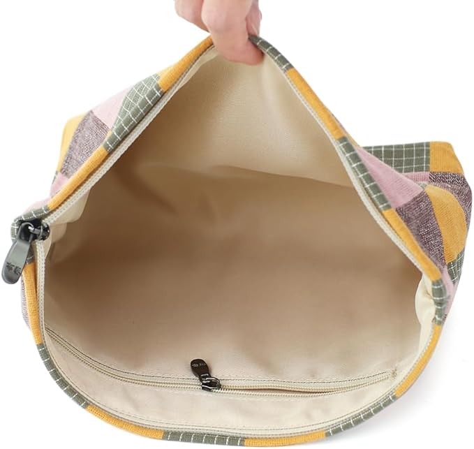 BBORGDC Plaid Cloth Makeup Bag - Large Capacity Travel Cosmetic Pouch & Toiletry Organizer with Zipper, Stylish Make Up Organizer for Daily Use,Gift for Women