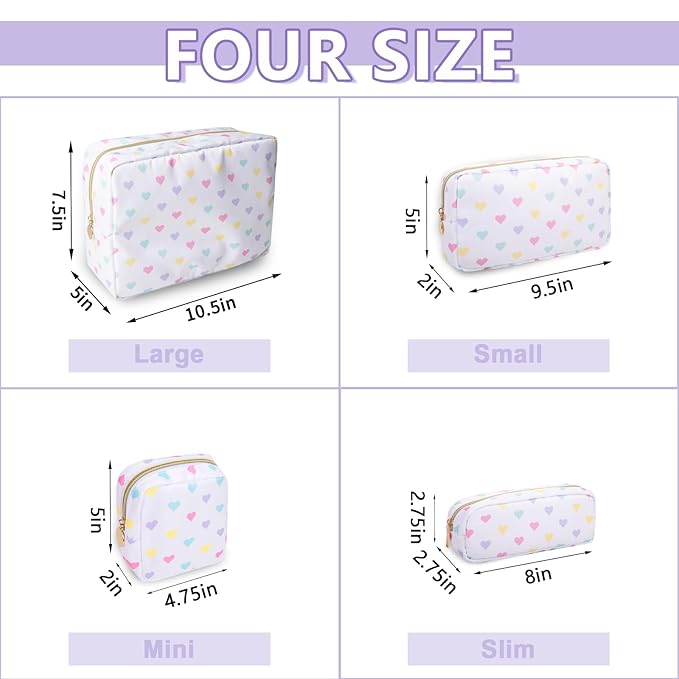 UIXIZQ Small Pencil Case Makeup Bag for Purse, Cute Pencil Pouch Nylon Preppy Makeup Brush Bag with Zipper, Girls Portable Stationery Storage Case for Office School College(Slim-White Heart)
