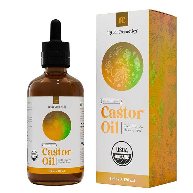 River Cosmetics Organic Castor Oil, Cold Pressed in Glass Bottle for Naturally Nourishing Hair Care and Skincare, USDA Certified Organic 100% Pure Castor Oil, Hexane Free, 4 Fl Oz.