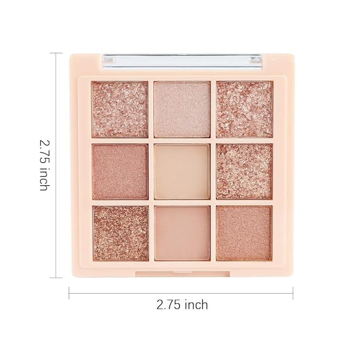 CAKAILA 9Colors Champagne Rose Gold Eye Shadow Palette Makeup,Shimmer Pink Eyeshadow Palette Nude Glitter Sparkly Eye Shadows Long Lasting Waterproof Blendable Naturing-Looking