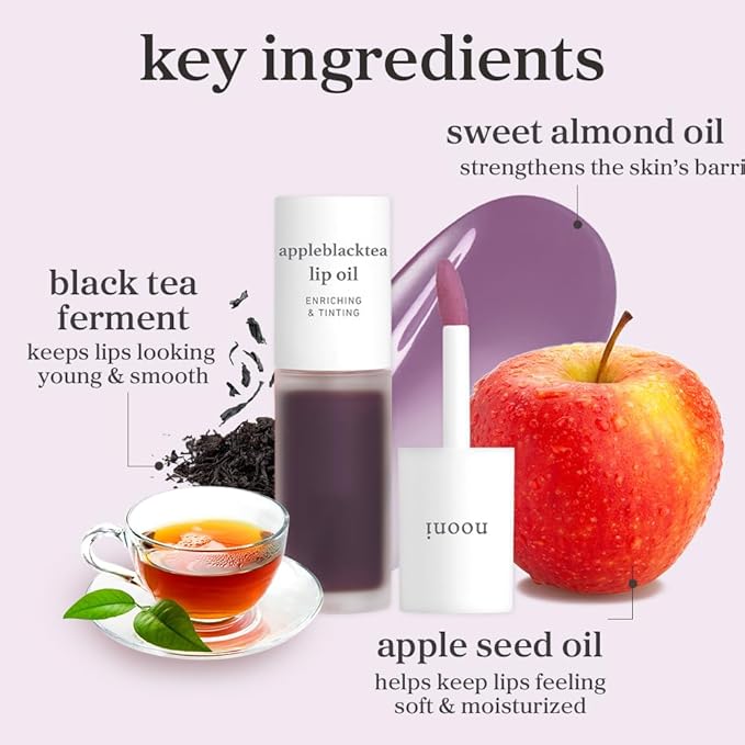 NOONI Korean Lip Oil - Appleblacktea - Plumping & Hydrating Tinted Gloss