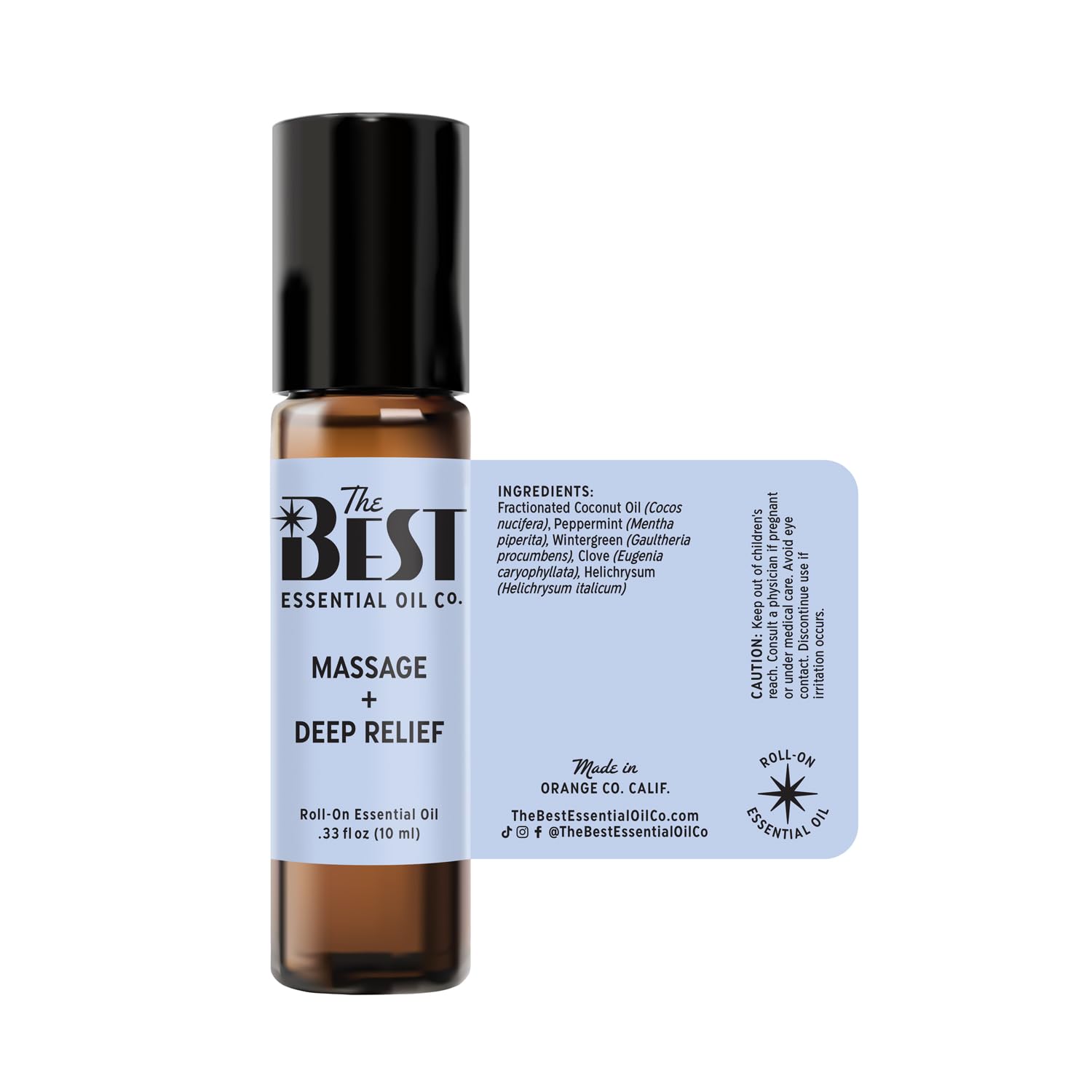 The Best Massage + Deep Relief Essential Oil Roll-On Blend- Premium Grade- Pre-Diluted in Coconut Oil- Ready to Use- 10 ml (.33 fl oz)