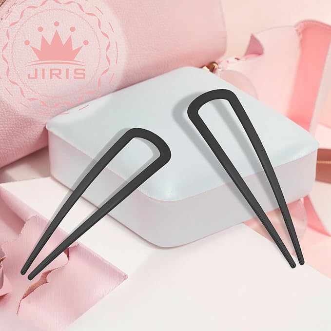 JIRIS 2PCS 4.2Inch French Hair Pins U-Shaped Pins for Women and Girls Fashion Metal Hair Pin French Twist Hair Pins for Buns, Updos,Stylish and Functional(set1-black)