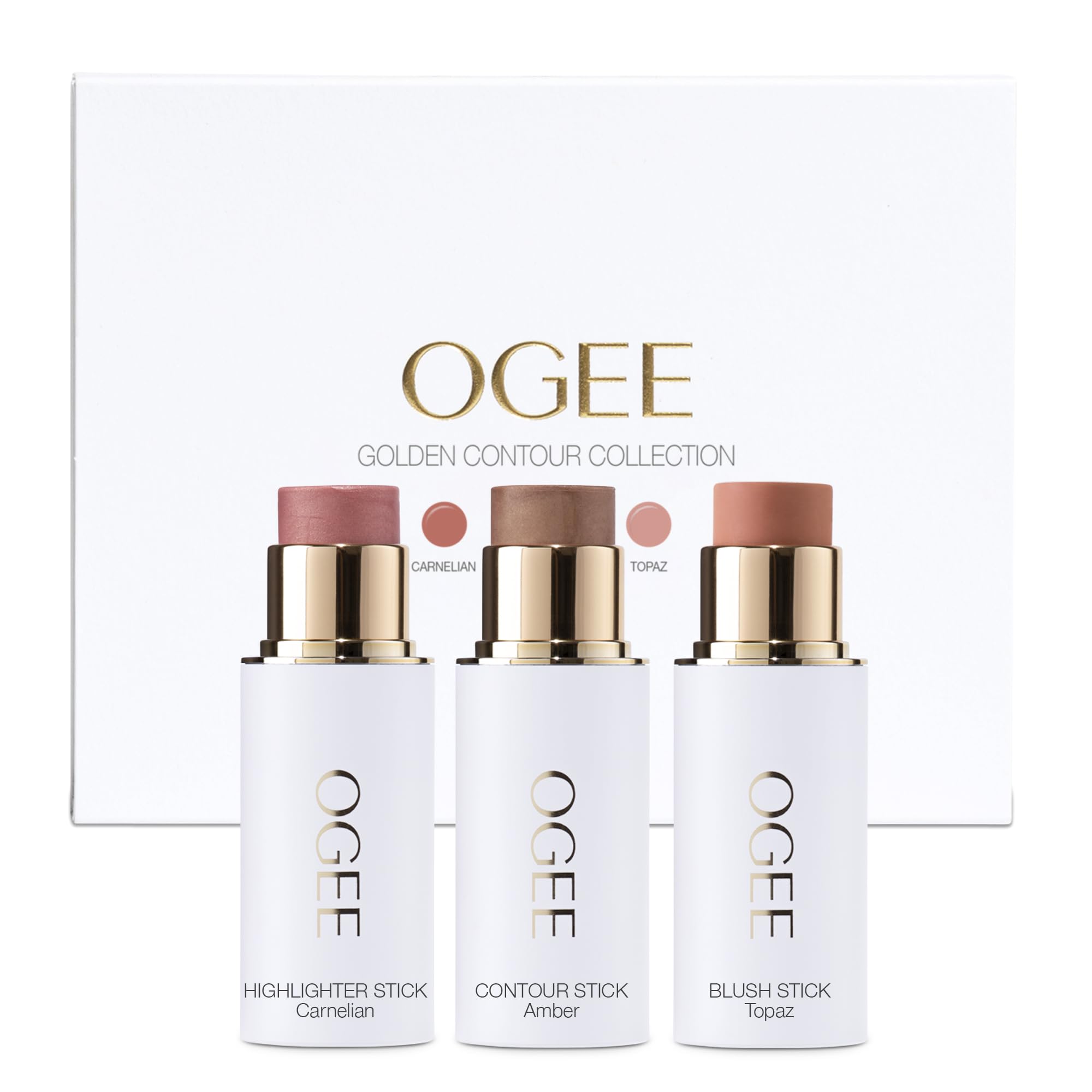 Ogee Face Stick Trio, Golden Contour Stick Makeup Collection, Blush Stick