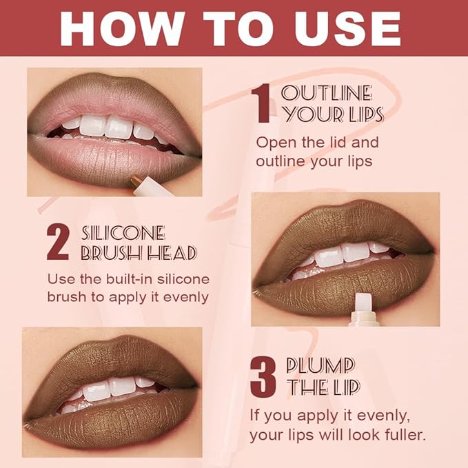QIDSTERS Plump Matte Crayon Lip Liner Pencil, Chocolate Lipstick Lip Liners for Women, 24 Hour Long-Lasting Lip Gloss Makeup, With Silicone Smudger for Define Contours & Sculpting Lip, 06