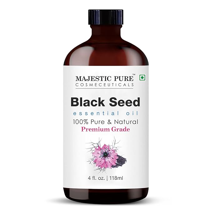 Majestic Pure Essential Oil with Glass Dropper - 100% Pure and Natural - Essential Oils for Diffuser, Aromatherapy, Soap and Candle Making, Blackseed Essential Oil, Blackseed Oil, 4 Fl Oz
