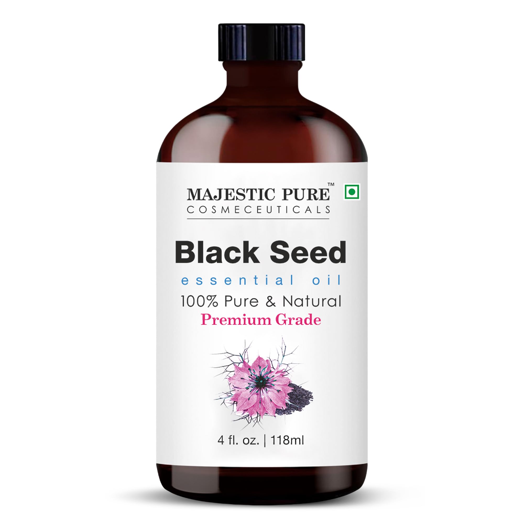 Majestic Pure Essential Oil with Glass Dropper - 100% Pure and Natural - Essential Oils for Diffuser, Aromatherapy, Soap and Candle Making, Blackseed Essential Oil, Blackseed Oil, 4 Fl Oz