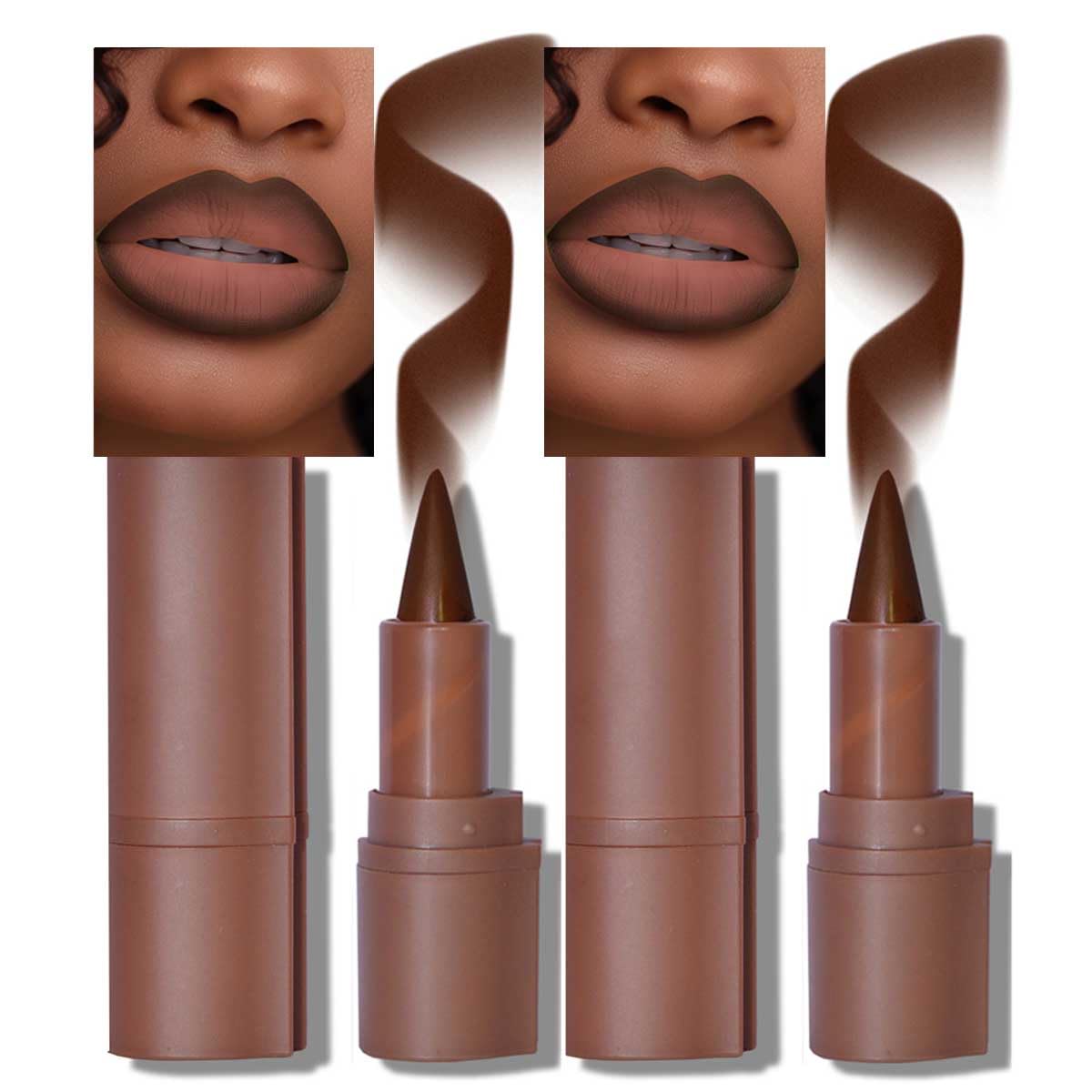 BAISEN DIARY 2Pcs 2-in-1 Gradient Lip Liner and Lipstick Lip Combo Set - Achieve Flawless Contour and Gradual Ombre Effect with Easy-to-Use Crayon Form and Cone Tip (2Pcs 06# Coffee Bean)