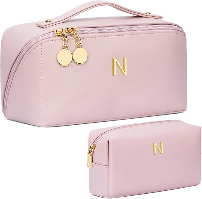CLOUDWINGS Initial Makeup Bag Personalized Gift for Women Teen Girls