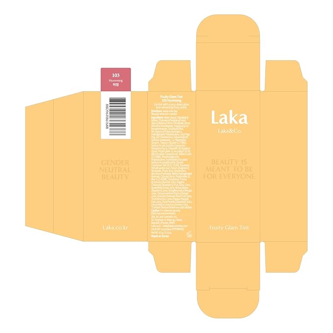 Laka Fruity Glam Tint | Glowing Korean Lip Tint with Hydrating Lightweight Texture | Buildable Color, Non-Sticky High Shine Gloss | K-Beauty Korean Makeup | #103 Humming, 0.15oz