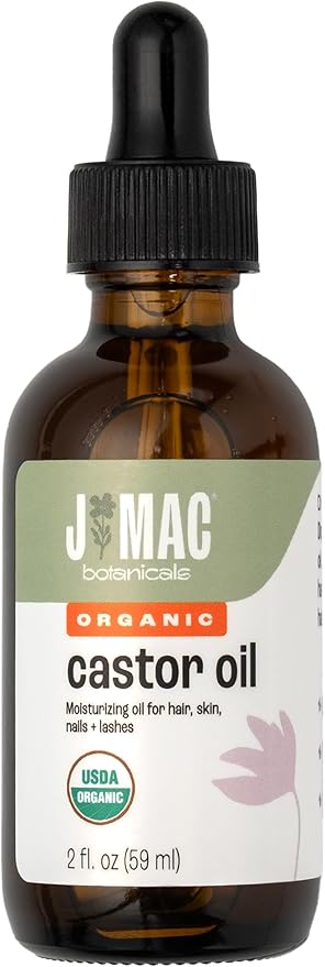 J MAC BOTANICALS Organic Castor Oil Cold Pressed in Amber Glass Bottle (2 oz with Dropper) USDA Certified, Hexane Free - Moisturizing Oil for Hair, Skin, Face, Eyelashes, Brows, & Nails