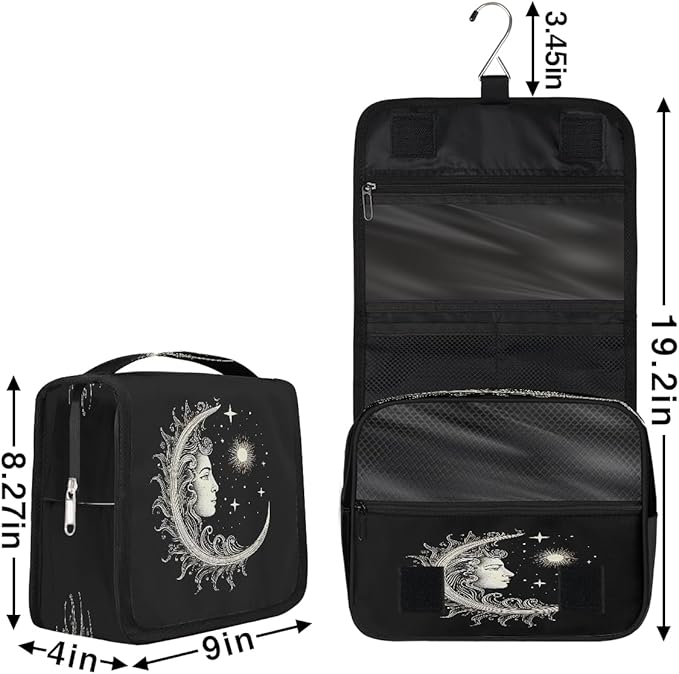 YoYoYuchong Travel Toiletry Bag for Women & Men Ethnic Moon Sun Hanging Cosmetic Organizer Portable Waterproof Makeup Case Make Up Bag with Compartments Travel Essentials for Bathroom Shower