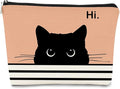BARPERY Cute Cat Cosmetic Bag, Black Kitty Gifts for Cat Lovers, Makeup Pouch for Women (Peach-1)