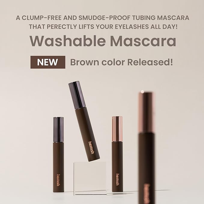 HEIMISH Dailism Volumizing Mascara Brown, Tubing Mascara, Smudge Proof, Waterproof, Lengthening, Non Clumping, Washable, Smudge Stop Berry Brown Korean Mascara, Korean Skincare, 0.32 fl oz / 9g