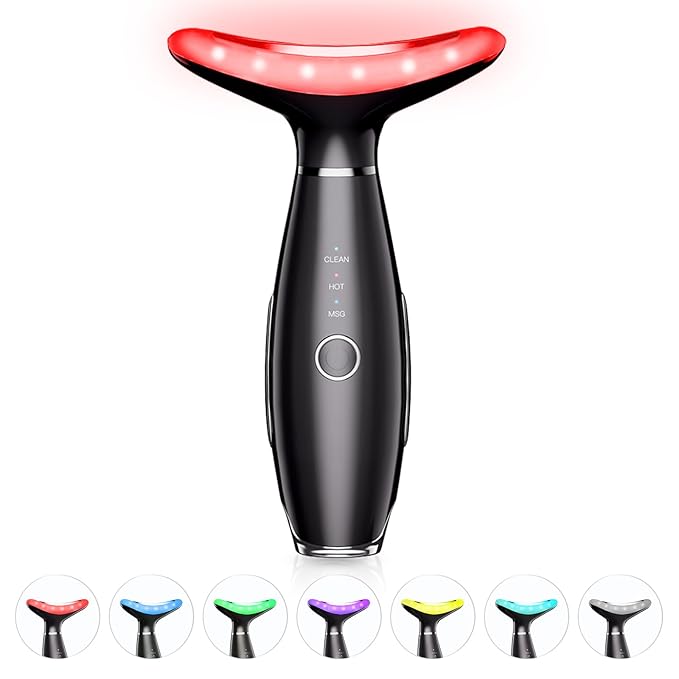 Jobazok 7 Color Neck Face Massager - Facial Massager Tool for Skin Care at Home, Vibrating Face Massager with Thermals, Galvanic Machines Black