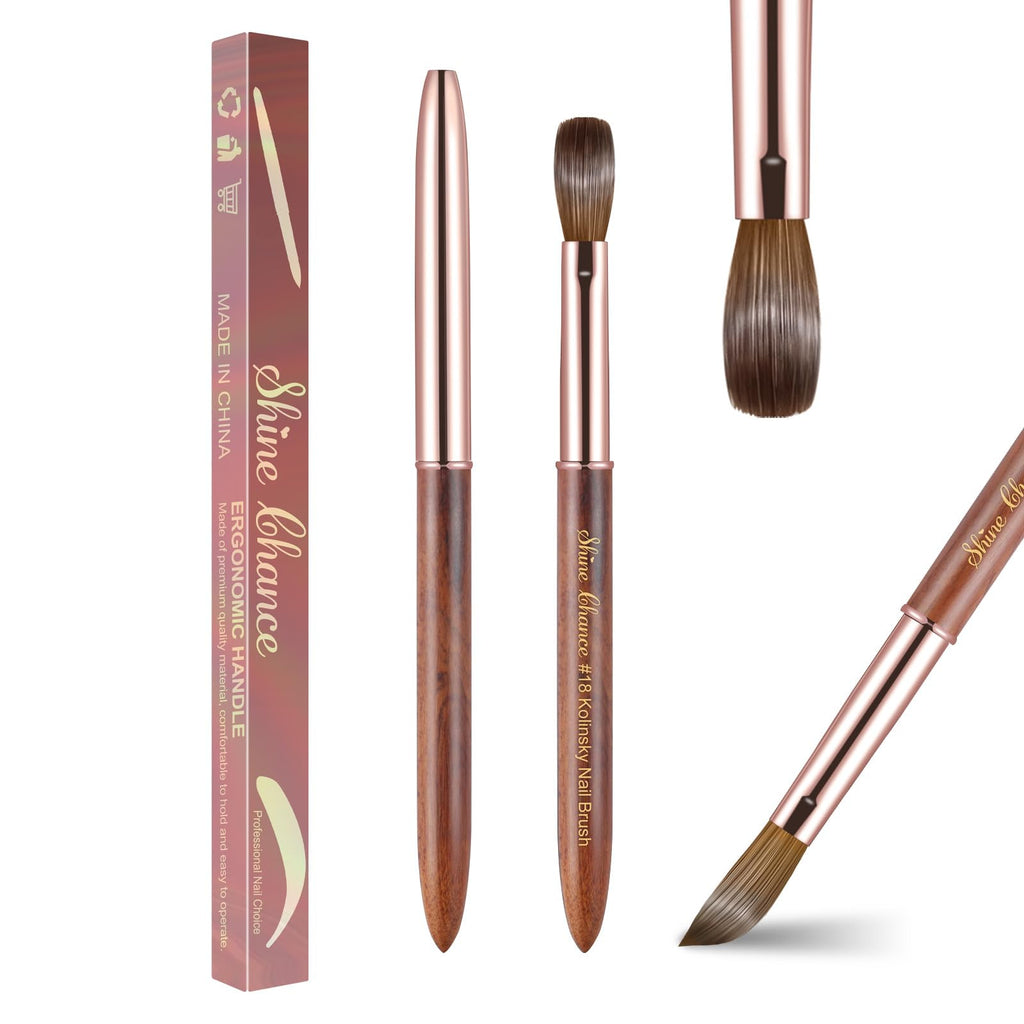 Acrylic Nail Art Brush Size 18, 100% Pure Kolinsky Hair Oval Nail Brush for Acrylic Application, Professional Nail Extension Manicure Tool Wooden Handle Nail Drawing Pen for DIY Home Salon