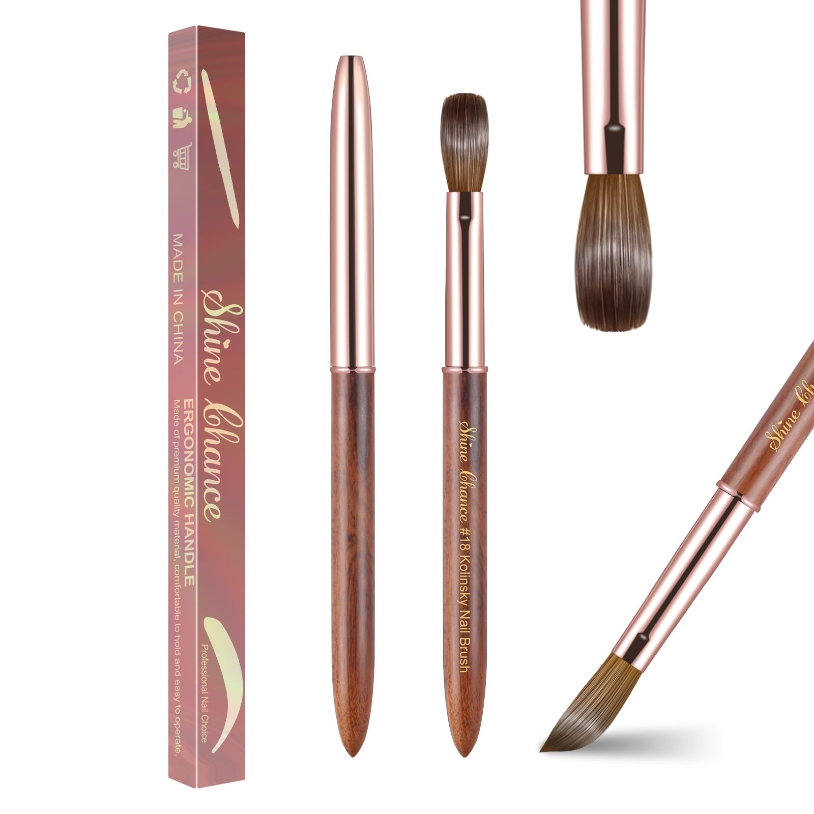 Acrylic Nail Art Brush Size 18, 100% Pure Kolinsky Hair Oval Nail Brush for Acrylic Application, Professional Nail Extension Manicure Tool Wooden Handle Nail Drawing Pen for DIY Home Salon