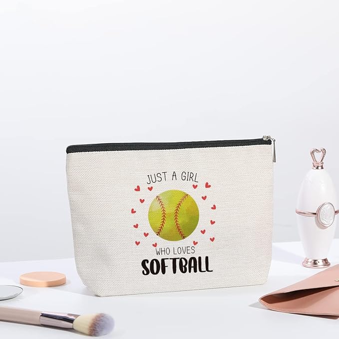 kdxpbpz Softball Gifts Makeup Bag Inspirational Gifts for Women Her Softball Lovers Mom Sister Birthday Gifts for Female Coworker Friend BFF Besties