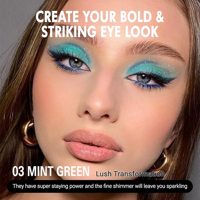 FeiCuiYun Shimmer Single Eye Shadow Palette Makeup, Mint Green Shimmer Monochrome Eyeshadow Halloween Birthday Party Wear For Green Blue Eye, Pigmented Waterproof Sombras Para Ojos