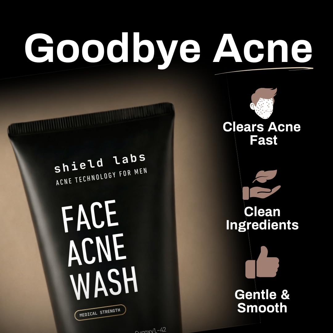 Acne System for Men and Boys, Face Wash, Moisturizer, Pimple Patches, Shield Men's Skin Care Set (4 Months)