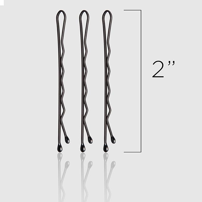 Fromm 2" Matte Black Bobby Pins, Crimped Non-Slip Hair Pins with Strong Hold & Ball Tips, All-Day Secure Styling for Updos, Flyaways & Baby Hairs, Hair Accessories for Women, All Hair Types, 600-Pack