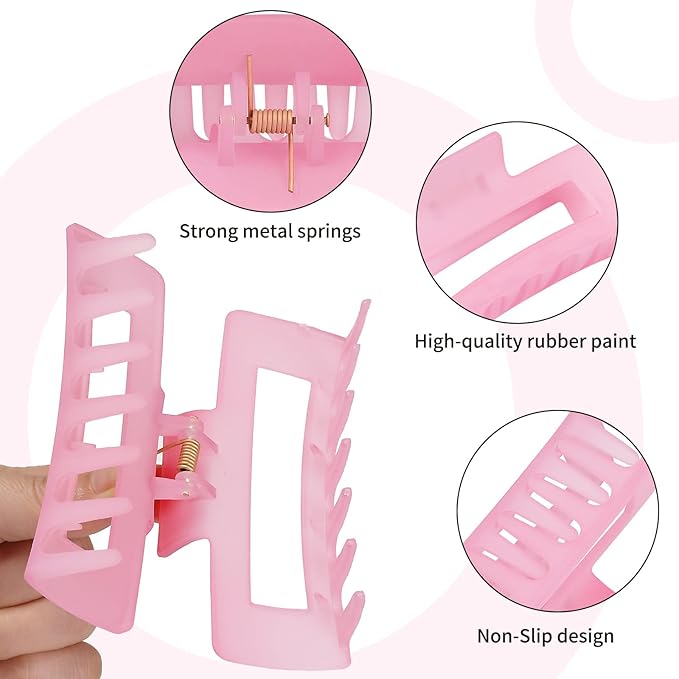 Sisiaipu 4 Inch Big Hair Claw Clips 6 Pcs Large Claw for Thick Hair Square Hair Clips for Women Rectangle Hair Clips Nonslip Acrylic Banana Jaw Clips Hair Accessories for Girls (Ice Cream)