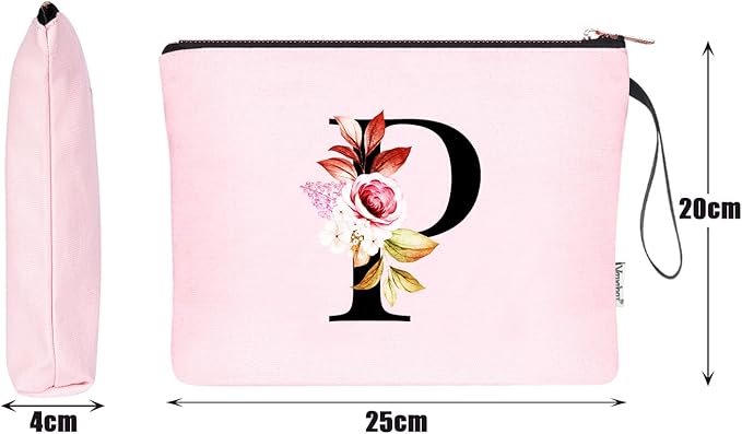 Vavabox A-Z Personalized Makeup Bag, Birthday Gifts for Women Mom, Gifts for Best Friend, Bride Bridesmaid Cosmetic bag (P, 06-Pink)