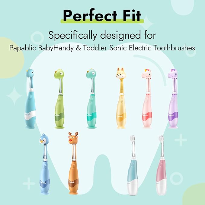 Papablic Replacement Toothbrush Heads - 2 Count, Compatible with Papablic BabyHandy & Toddler Sonic Electric Toothbrushes (18-36 Months)