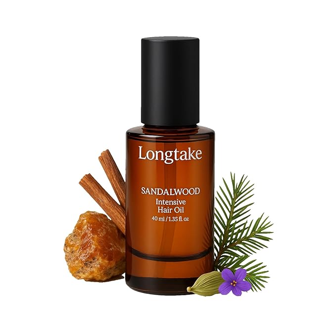 LONGTAKE Hair Fragrance Oil Sandalwood - Softening Hair Oil for Heat ProtectionㅣAnti-frizzㅣSplit end repairㅣ For all types ㅣ Vegan Hair Essence | 1.4 Fl. Oz. (40 ml)
