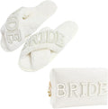 Kovewon Bridal Shower Gifts, Bride to Be Letter Makeup Bag with Pearl Rhinestone Fuzzy Bride Slippers Wedding Engagement Gifts for Her, Bachelorette gifts