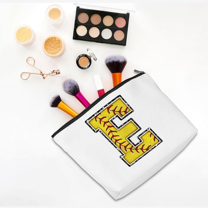 Softball Gifts Initial E Makeup Bag Softball Gifts for Team Cosmetic Bag