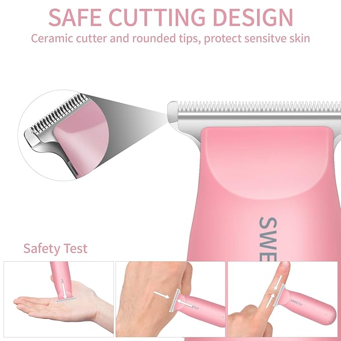 SweetLF Hair Clippers, Silent Cordless Hair Trimmer, Mini Hair Cutting Kit with 3 Guide Combs, Portable & USB Rechargeable Haircut Clippers for Men Women Kids (Pink)