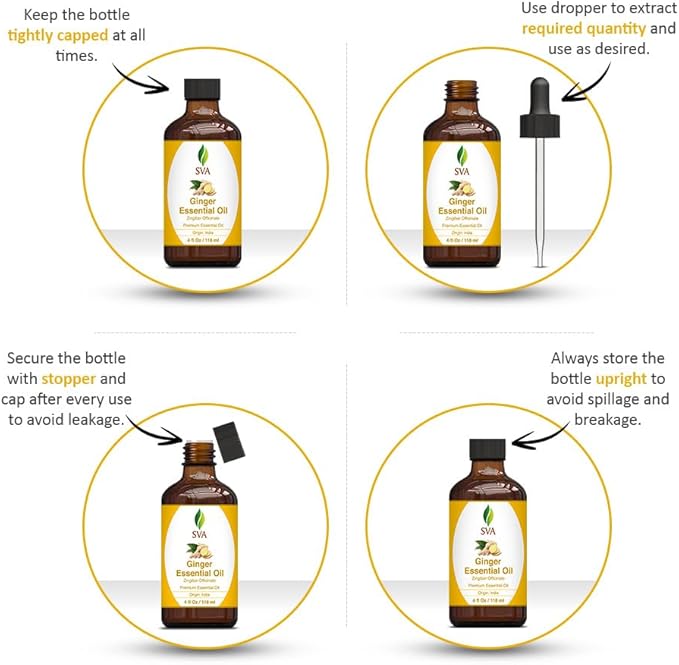 SVA Ginger Essential Oil, Glass Bottle with Dropper, 4 Fl Oz (118 ml)