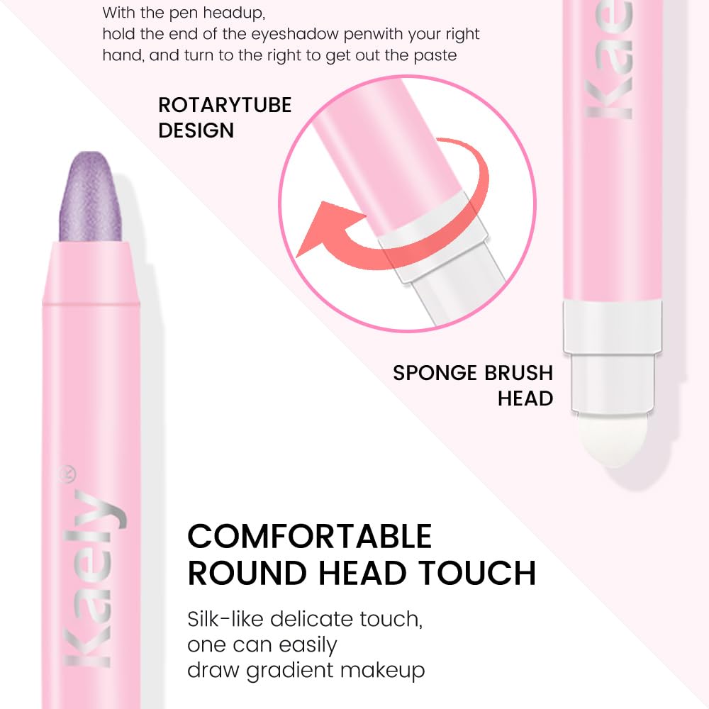 evpct 1Pcs Violet Purple Shimmer Cream Eye Shadow Brightener Sticks for Eyes Waterproof Pigmented, Double Ended Cream Eyeshadow Stick Pencil Pen with Applicator, Eye Shadow Palette Highlighter Makeup