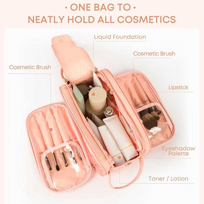 COLGRAM Travel Makeup Bag for Women, Large Capacity Waterproof Cosmetic Bag, Portable Toiletry Bags，Pouch with Divider & Handle
