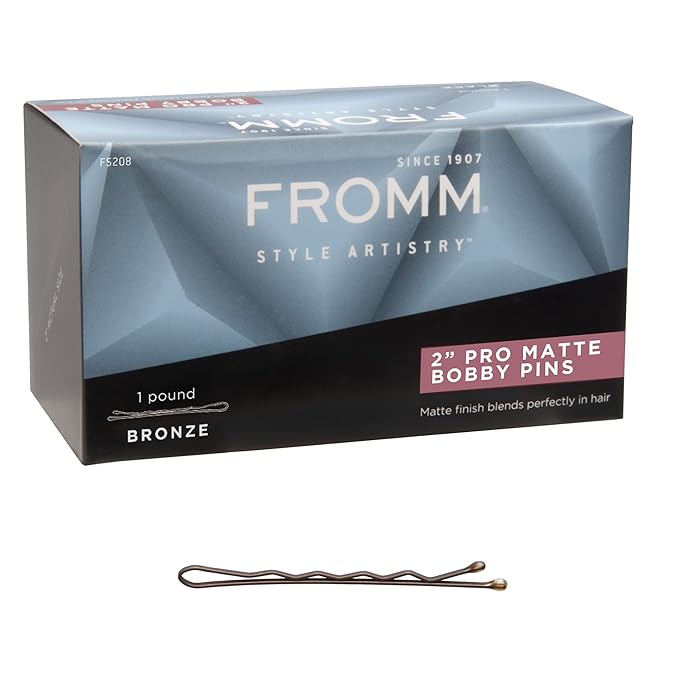 Fromm Style Artistry 2" Crimped Bobby Pins, Matte Bronze, 600 Hair Pins, Secure Hold, Suitable for All Hair Types and Lengths, Hair Accessories for Women