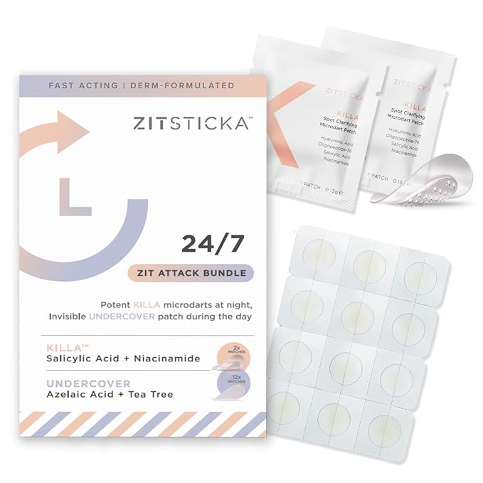 ZitSticka Pimple Patches for Face and Body, Hydrocolloid Patches to Cover Zits, Acne Patches or Zit Spot Stickers, Body Patch (24/7 Zits Bundle 14 Pack)