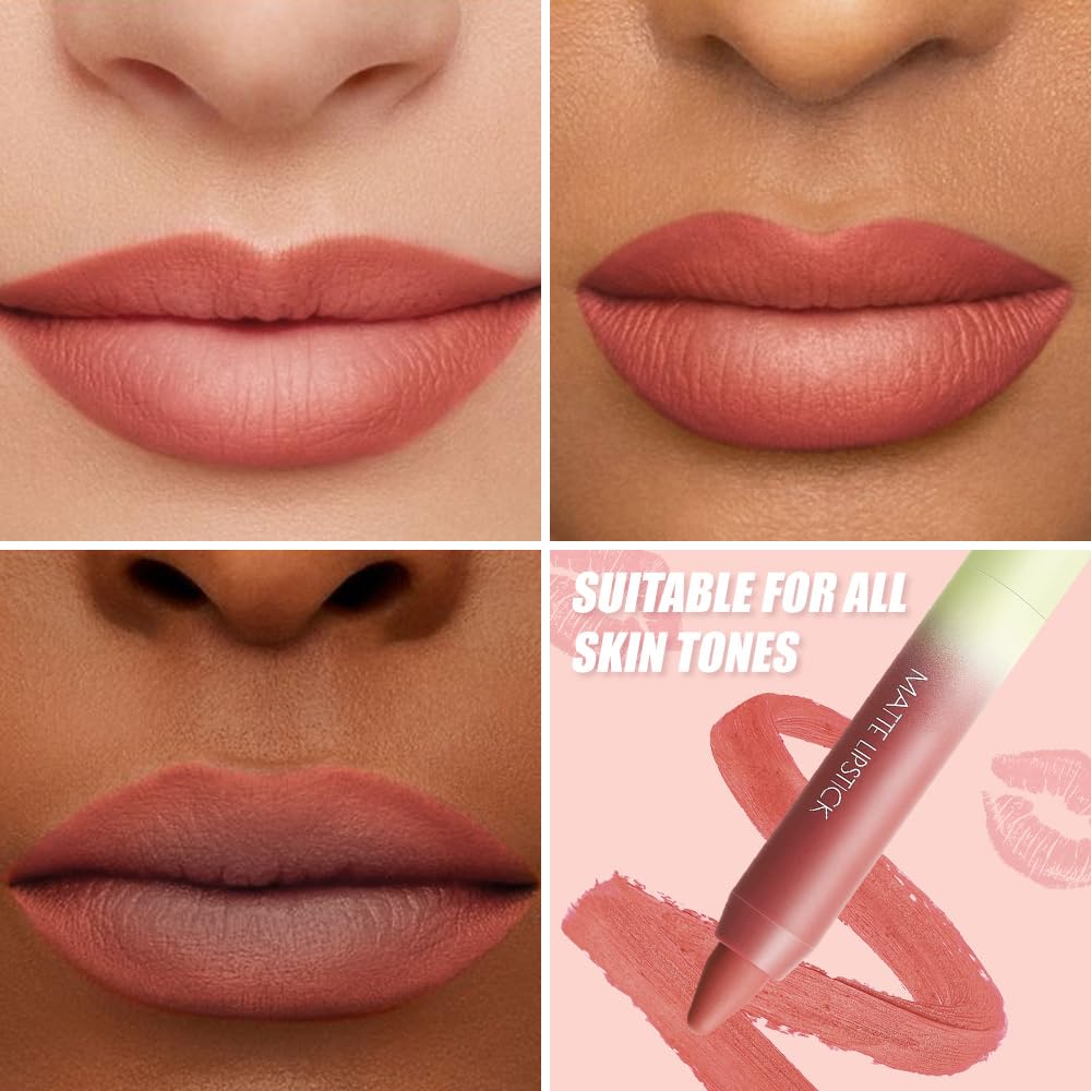 JUAAZIN Matte Lip Lipstick Crayon Lip Liner Thick Pencil, High-Pigment Outline lips, Non-sticky Matte Velvet Texture, Waterproof & Smudge-Proof Longwear Pigmented, Fit for all tones 02#