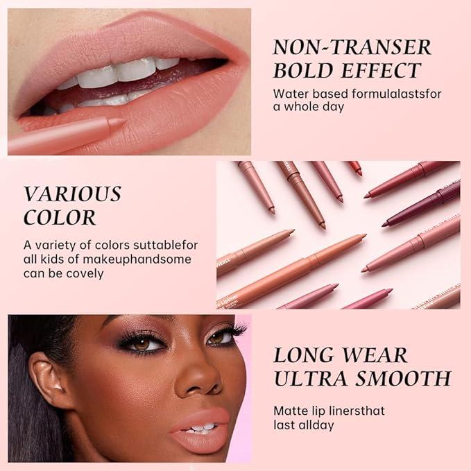 K10 Hxssll 12 Colors Matte Lip Liner Pencil – Long Lasting Waterproof Lip Liner, Smudge Proof Transfer Proof Lip Pencil, High Pigment Lip Makeup for Defining & Filling Lips (10#, 1PCS)