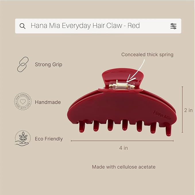 Luxury Red Claw Clip for Women | Our Large 4 Inch Hair Clip Creates Beautiful Half Ups, Secure Updos & Chic Every Day Styles | Premium Acetate Claw with Secure Hold & Snag Free Teeth for Easy Styling