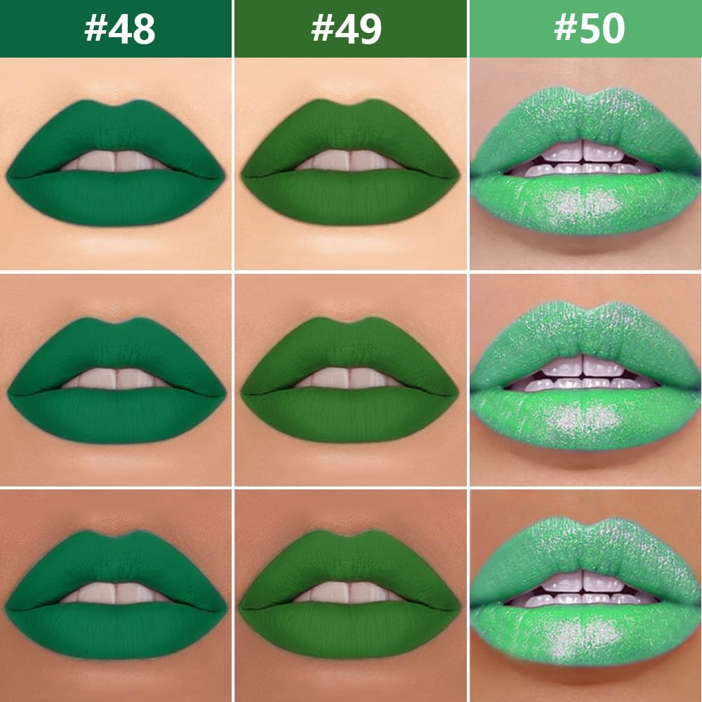 IATMOMOD 3Pcs 2 in 1 Green Matte Shimmer Lip Liner and Liquid Lipstick Stain Makeup Set for women, Long Lasting Smudge Proof Lip Tint Matte Finish Lip Gloss for All-Day Color Hold Easy to Use, Set25