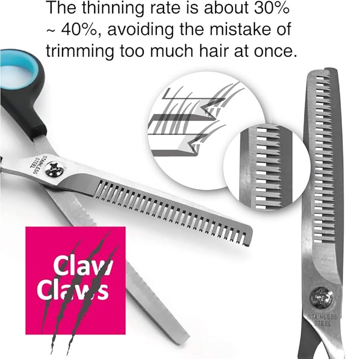 Claw Claws 7 inch Thinning Scissors with 26-Teeth Stainless Steel Blades and Wave Style Handle for for Home Hair Cutting Shears